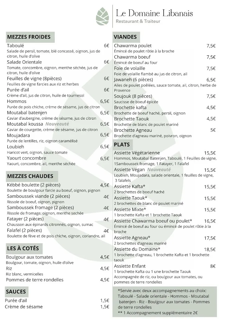 Menu_Le Domaine Libanais_Santeny_image_1