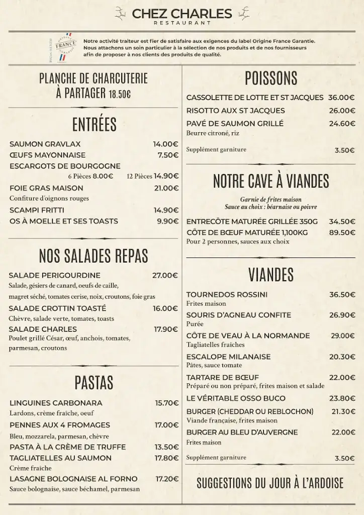 Menu_Restaurant Chez Charles_Sucy-en-Brie_immagine_1