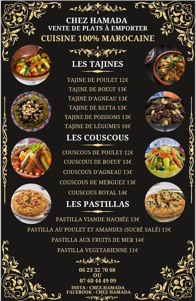 Menu_Chez Hamada vente de plat de cuisine marocaine à emporté sur Vernou la celle_Vernou-la-Celle-sur-Seine_image_1