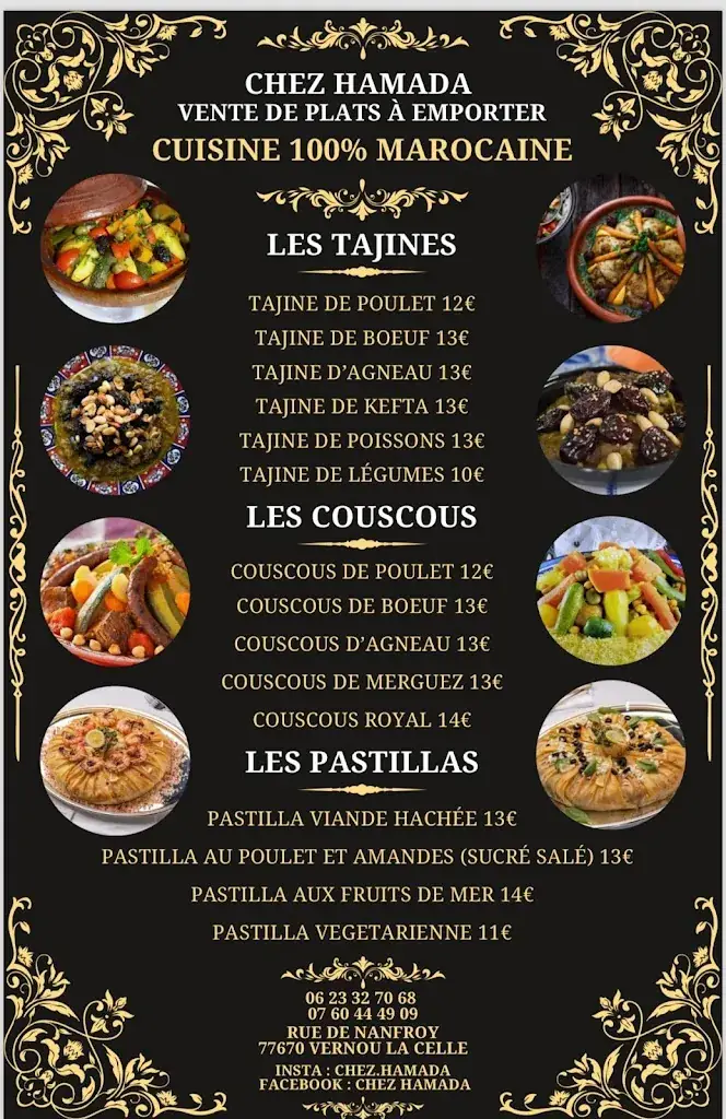 Menu_Chez Hamada vente de plat de cuisine marocaine à emporté sur Vernou la celle_Vernou-la-Celle-sur-Seine_image_2
