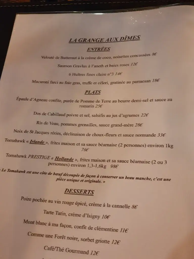 Menu_La Grange aux Dîmes_Wissous_image_1