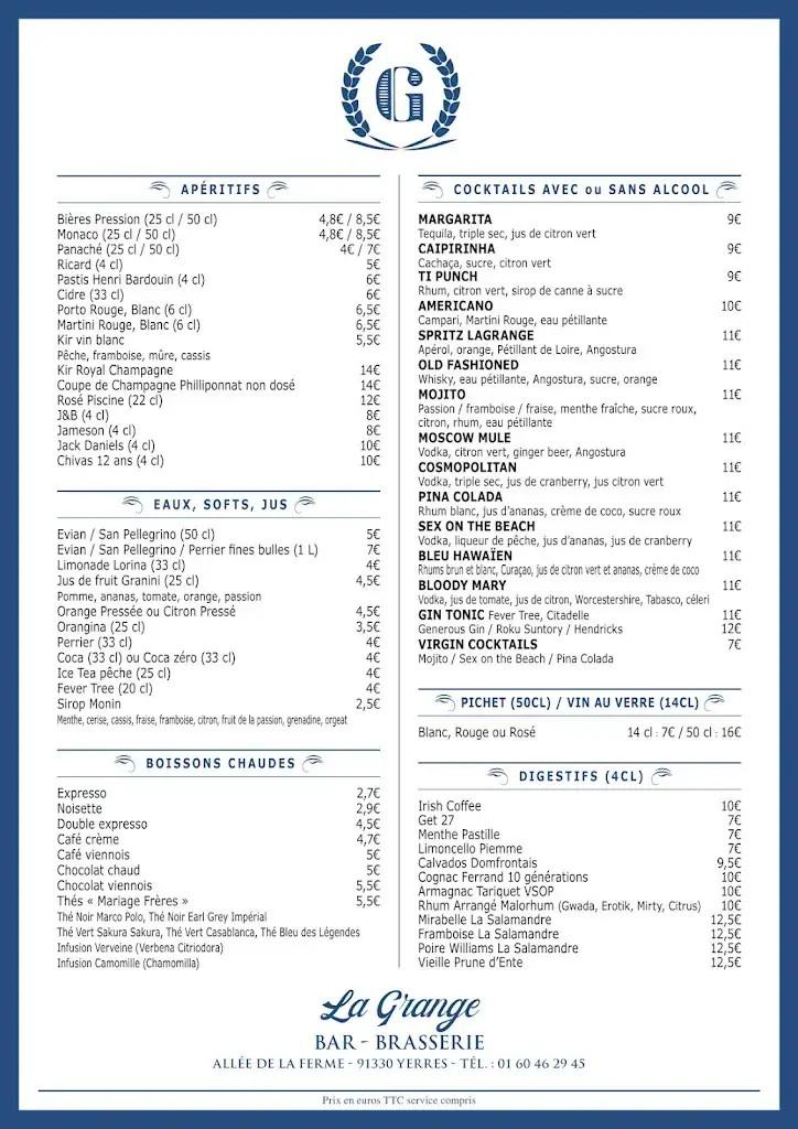 Menu_La Grange Brasserie_Yerres_image_2