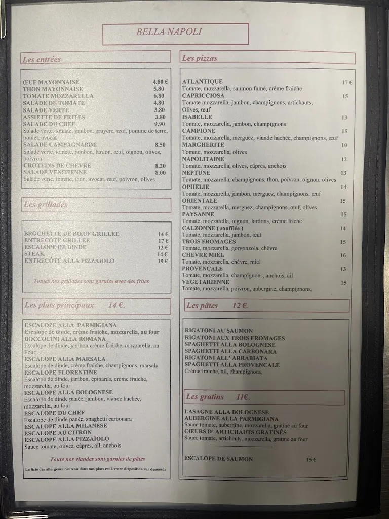 Menu_Restaurant pizzeria Bella Napoli_Yerres_image_1