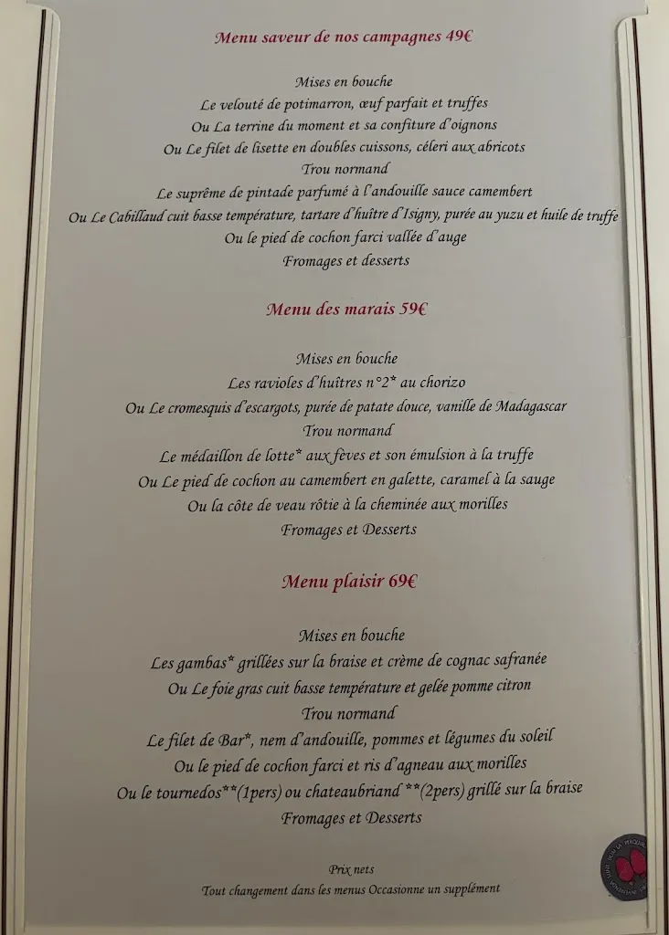 Menu_Au Pied des Marais_Varaville_image_2