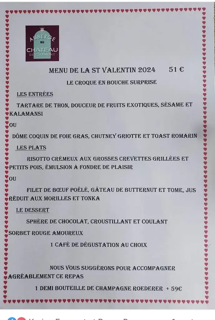 Menu_Auberge du Château de Clermont_Clermont_image_3