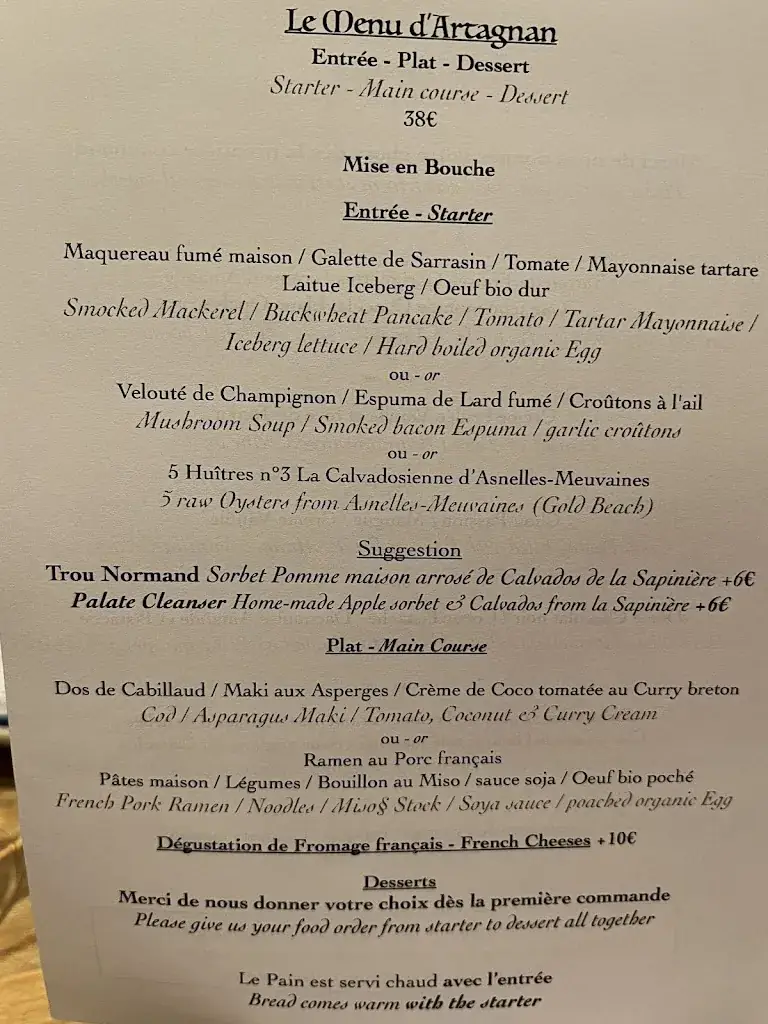 Menu_La Rapière_Bayeux_image_1