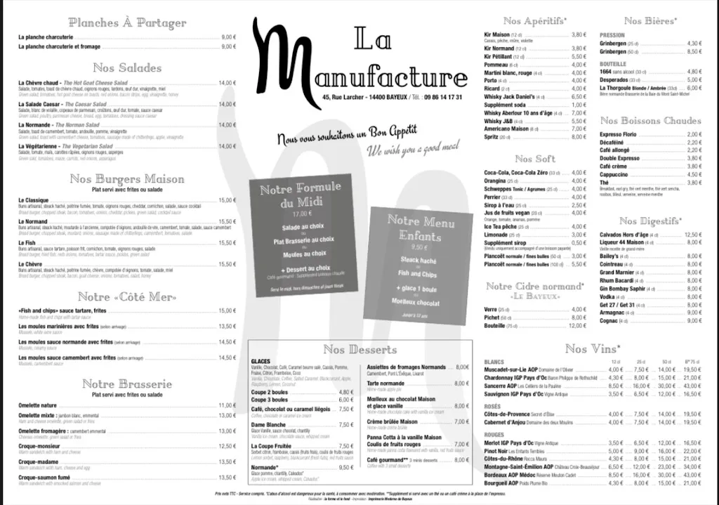 Menu_La Manufacture_Bayeux_image_1