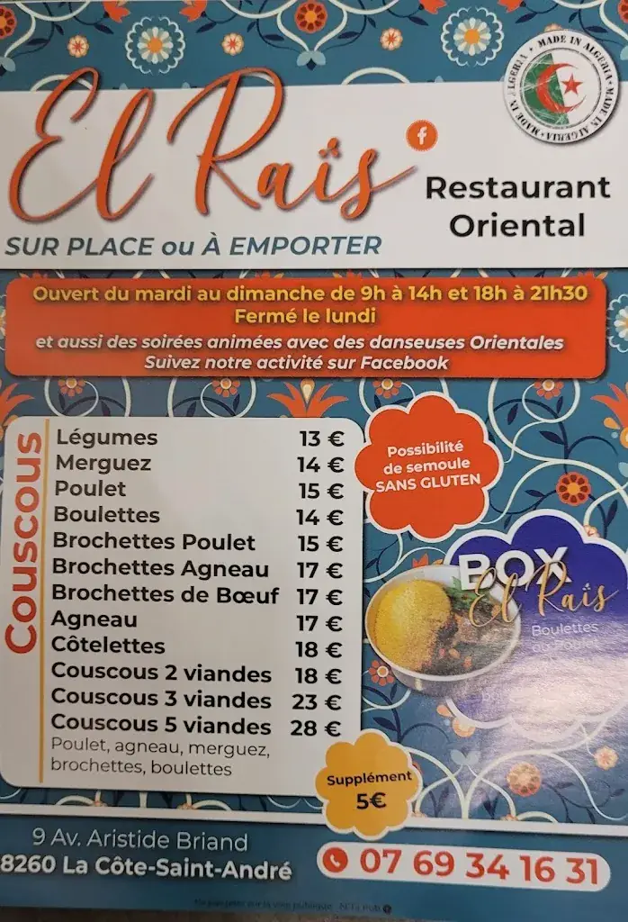 Menu_EL RAÏS restaurant_Côte-Saint-André_image_2