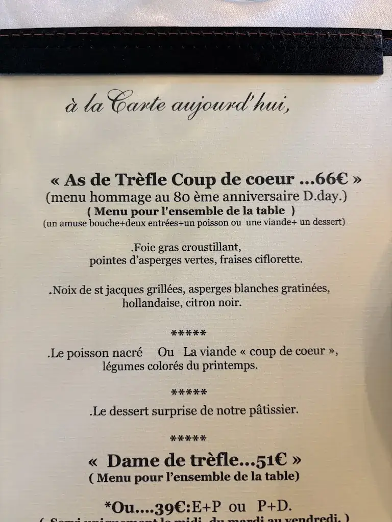 Menu_As De Trèfle -Restaurant Gastronomique et Véranda 