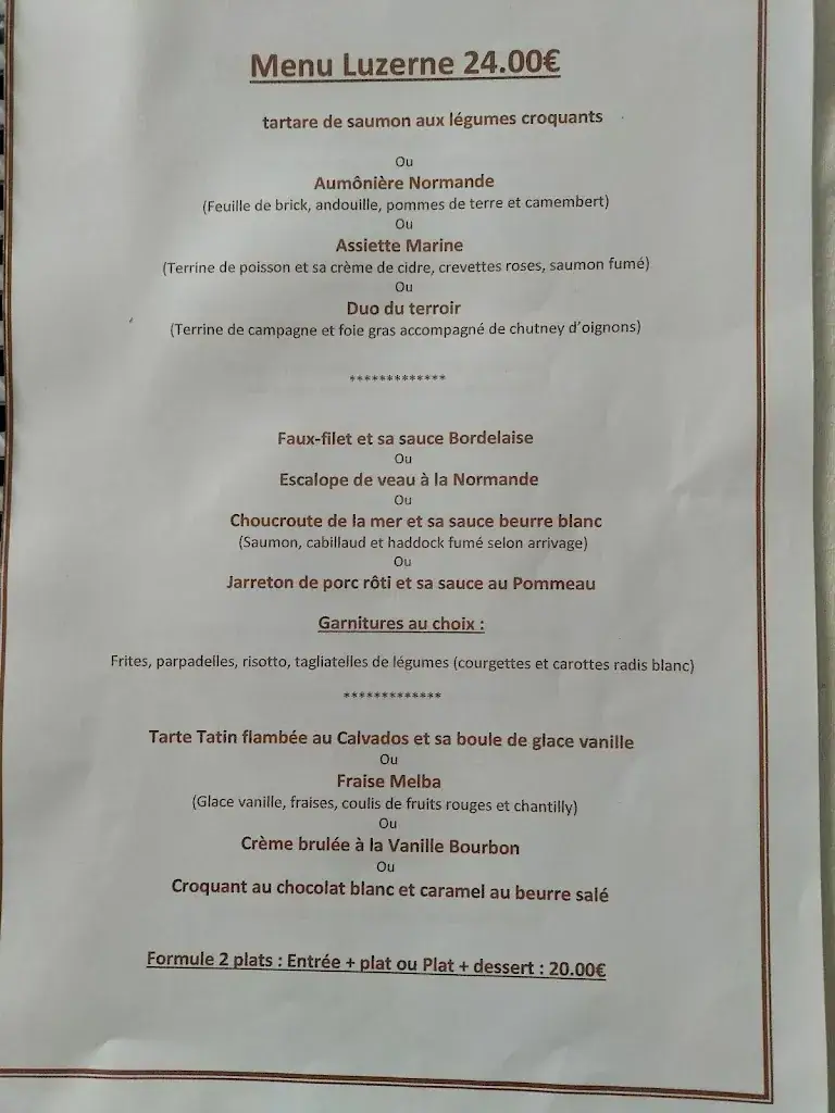 Menu_Auberge de la Luzerne_Bernières-sur-Mer_image_1