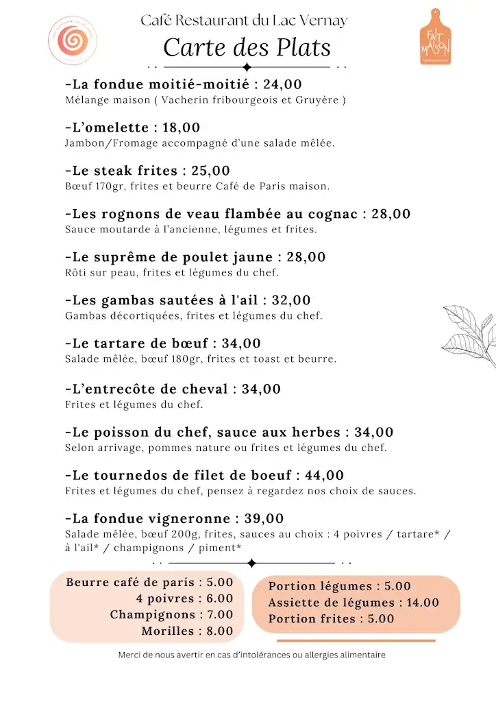 Menu_Café Restaurant du Lac Vernay_Yvorne_image_1