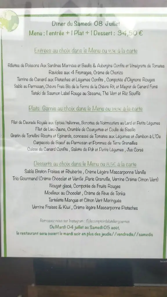 Menu_Le Comptoir de l'Atelier Gourmet_Granville_image_1