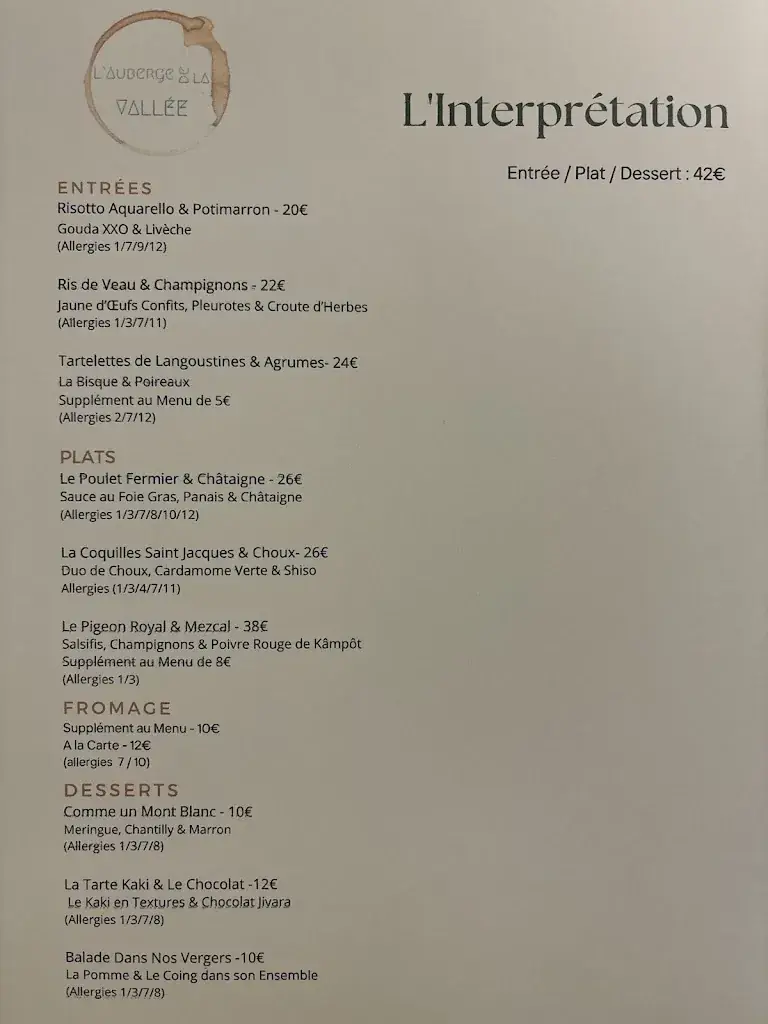 Menu_L'Auberge de la Vallée - Restaurant - Table Gastronomique par Allan VASSOR & Ludivine DECORDE_Risle_image_1