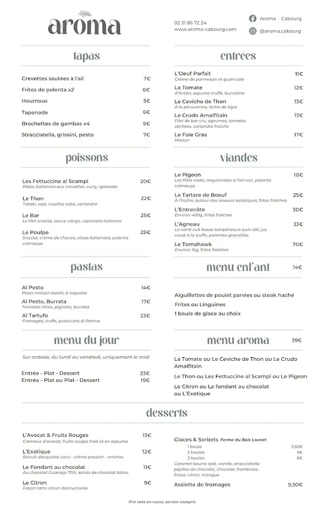Menu_Aroma · Restaurant Cabourg_Cabourg_image_1