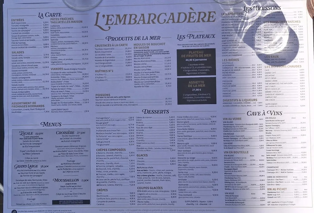 Menu_L'embarcadère Restaurant_Cabourg_image_1
