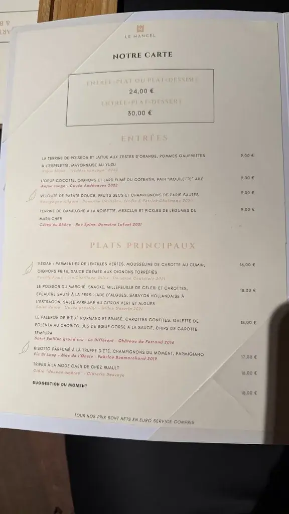 Menu_Le Mancel - Restaurant du château de Caen_Caen_image_3
