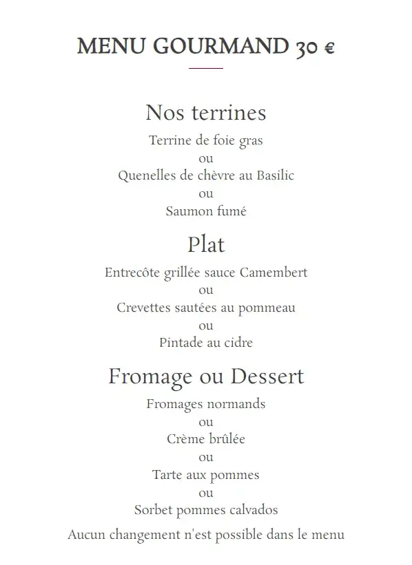Menu_Restaurant Au P'tit Normand_Cambremer_image_1