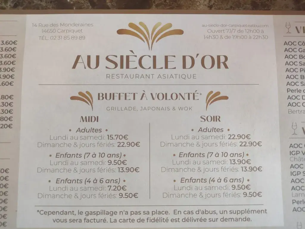 Menu_Au Siècle d’Or_Carpiquet_image_4