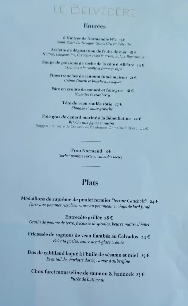 Menu_Le Belvédère - Restaurant Traditionnel Panoramique_Saint-Jouin-Bruneval_image_1
