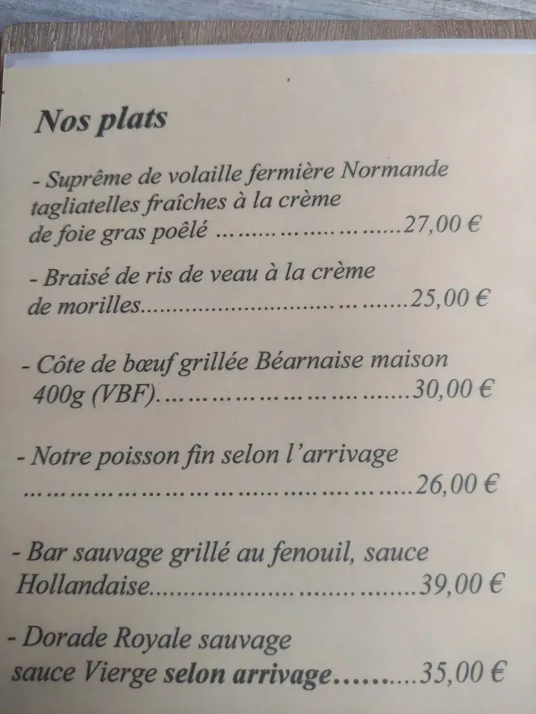 Menu_Hotel restaurant La Pêcherie_Courseulles-sur-Mer_image_1