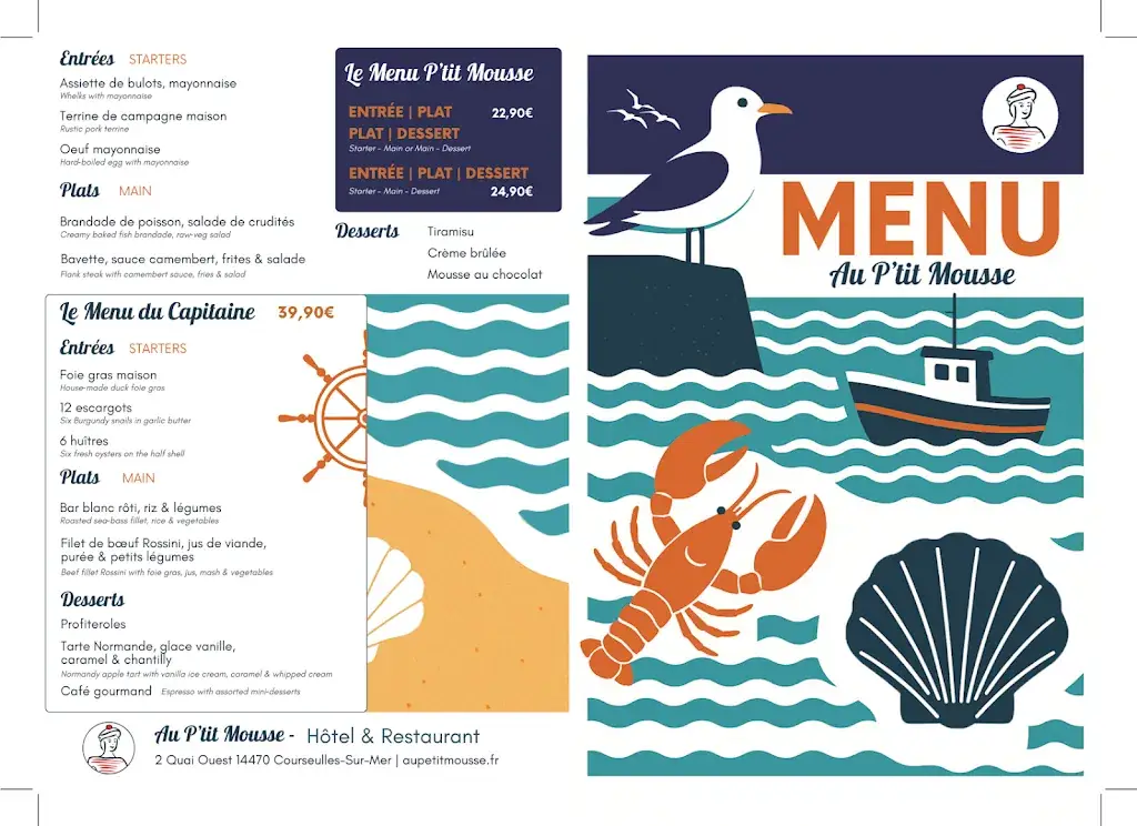Menu_Hôtel - Restaurant : Au P'tit Mousse_Courseulles-sur-Mer_immagine_1