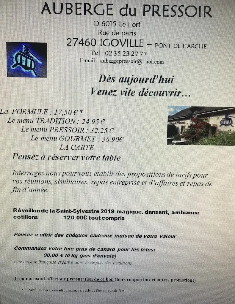 Menu_Auberge Du Pressoir_Igoville_image_1