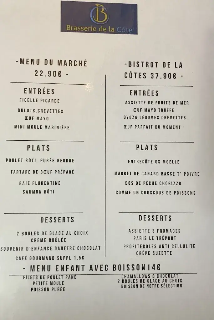 Menu_Brasserie De La Côte_Tréport_immagine_1