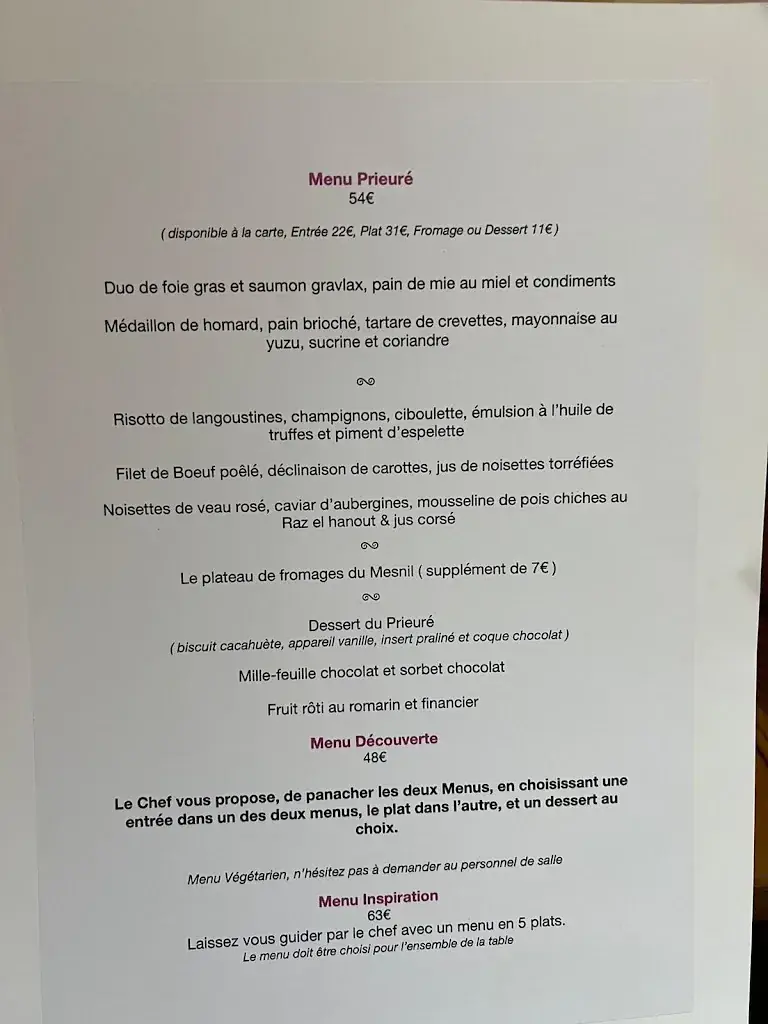 Menu_Auberge du Prieuré Normand_Gasny_image_1