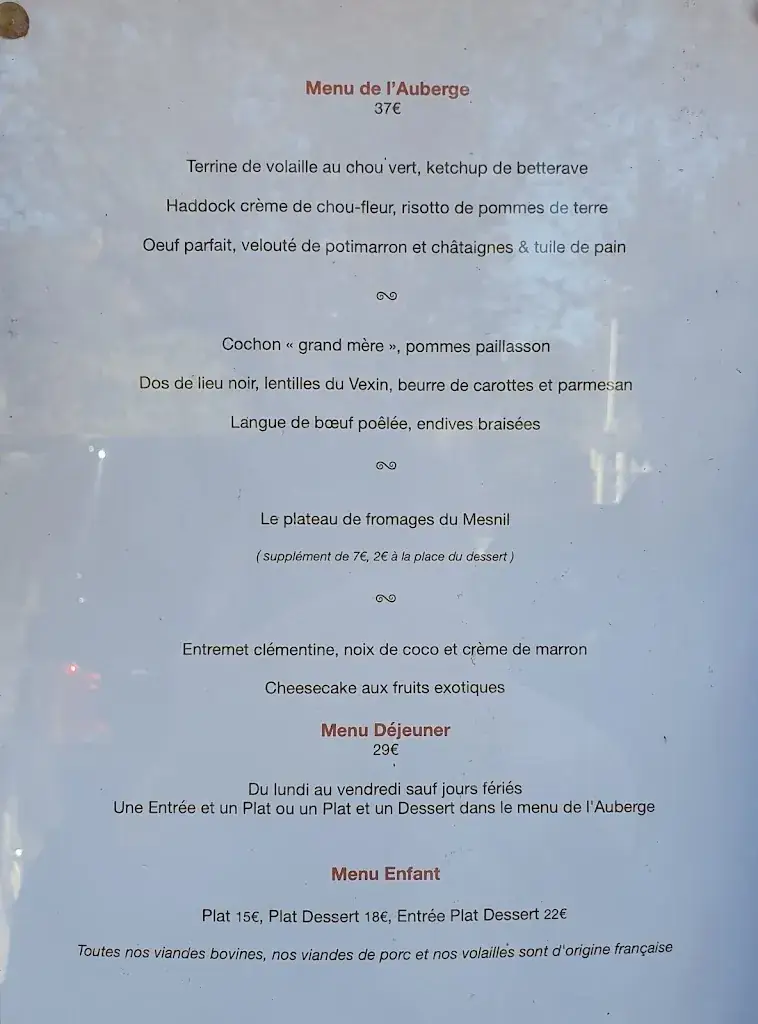 Menu_Auberge du Prieuré Normand_Gasny_image_2