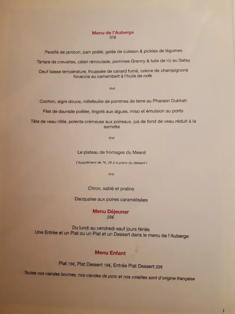 Menu_Auberge du Prieuré Normand_Gasny_image_3