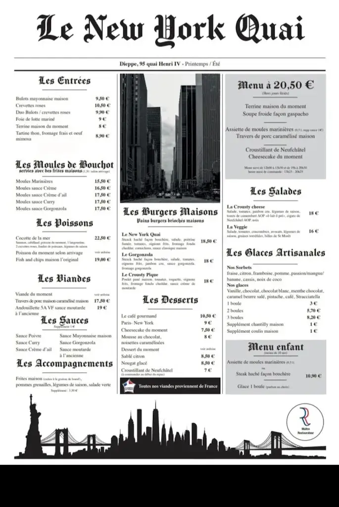 Menu_Le New York Quai - Maître Restaurateur de France_Dieppe_image_1