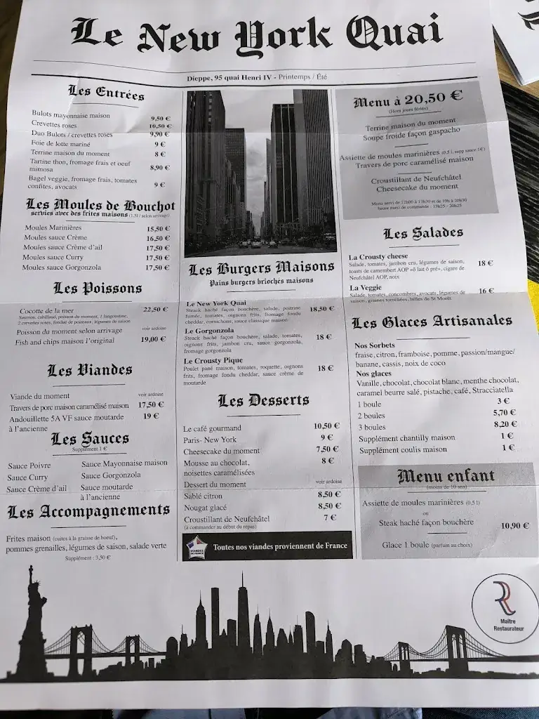 Menu_Le New York Quai - Maître Restaurateur de France_Dieppe_image_2