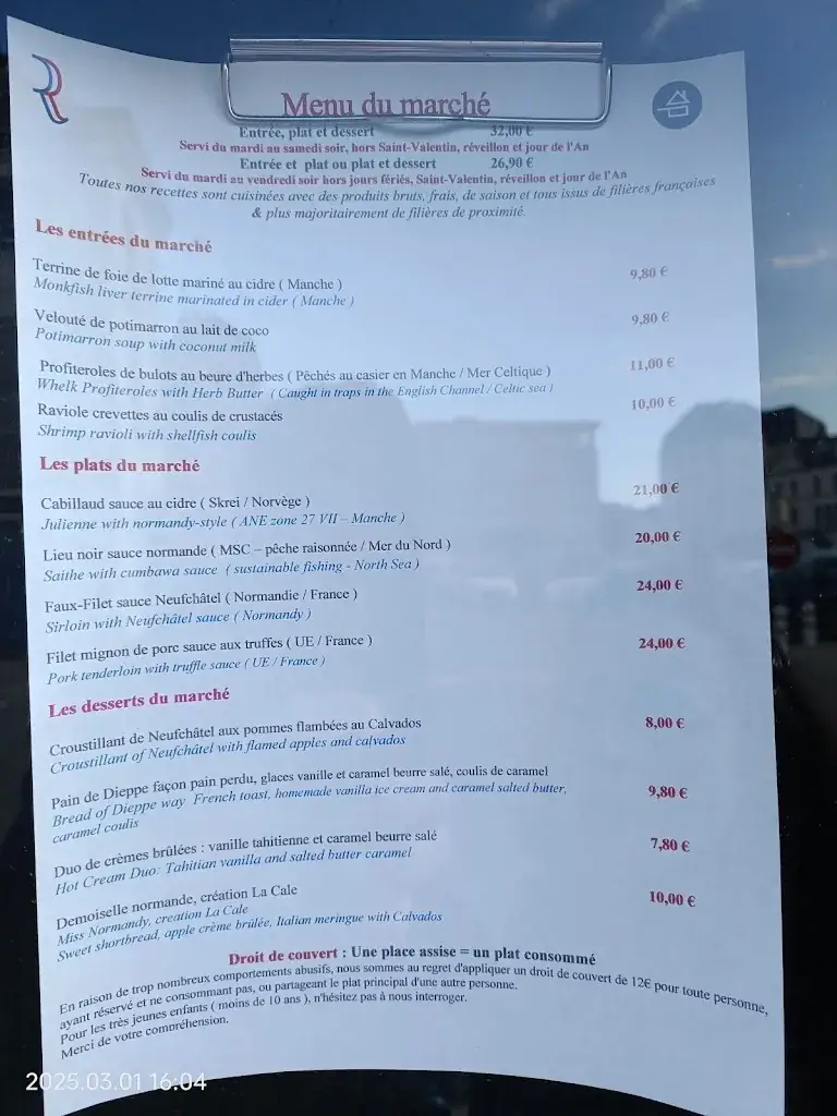 Menu_La Cale - Maître Restaurateur de France_Dieppe_image_2