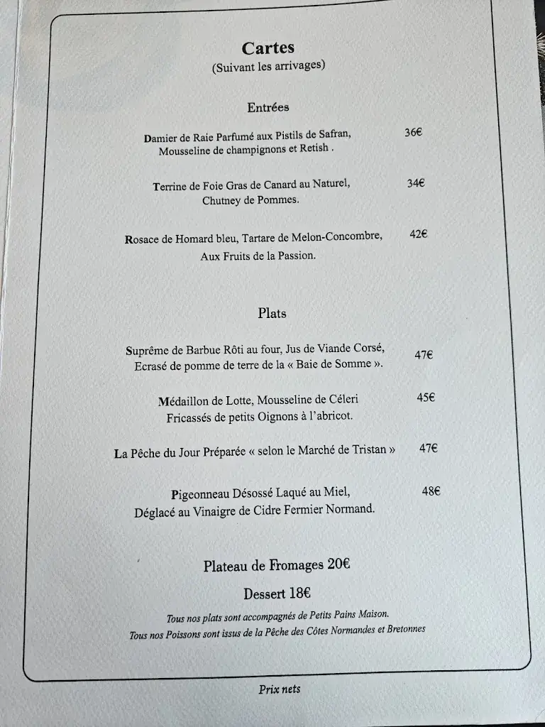 Menu_Les Voiles d'Or_Dieppe_imagen_1