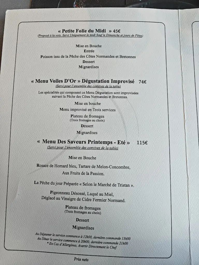 Menu_Les Voiles d'Or_Dieppe_imagen_2