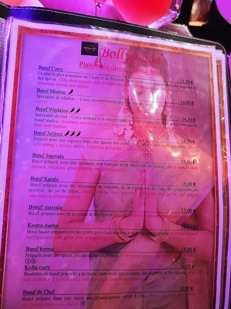 Menu_Restaurant indien Bollywood_Gaillard_image_4