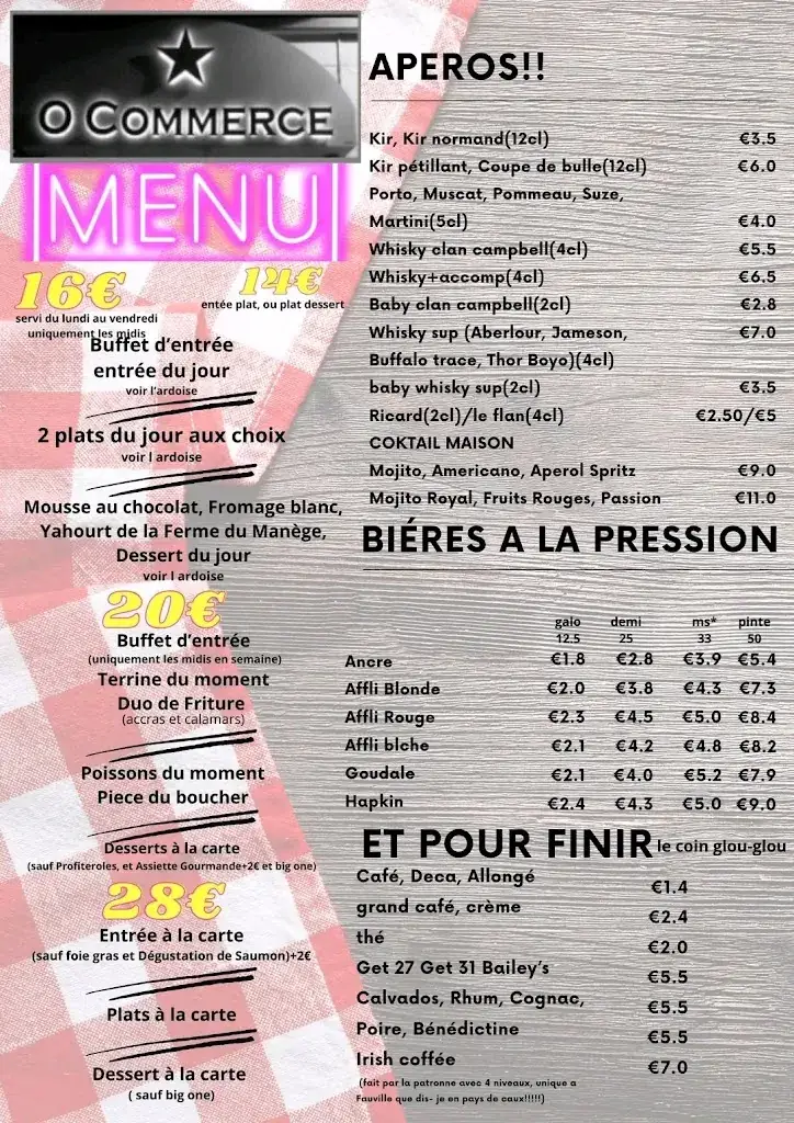 Menu_restaurant o'commerce Hotel du commerce fauville en caux_Terres-de-Caux_image_1