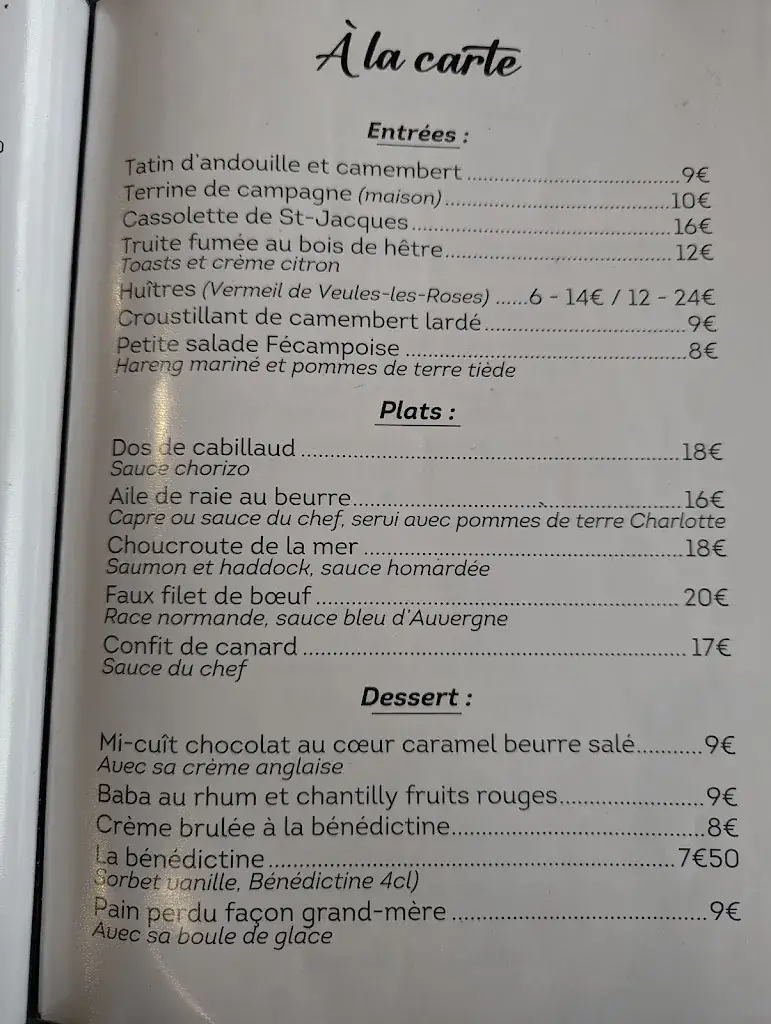 Menu_La Fourchette restaurant traditionnel_Fécamp_image_1