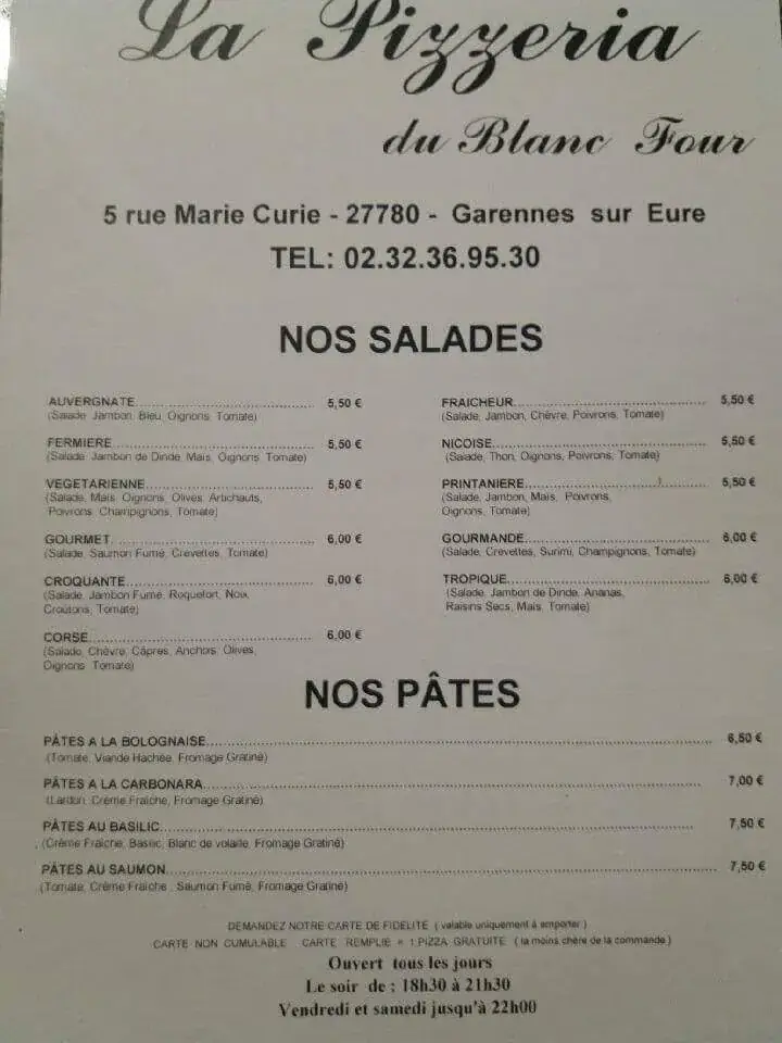Menü_Pizzeria du Blanc Four_Garennes-sur-Eure_Bild_2