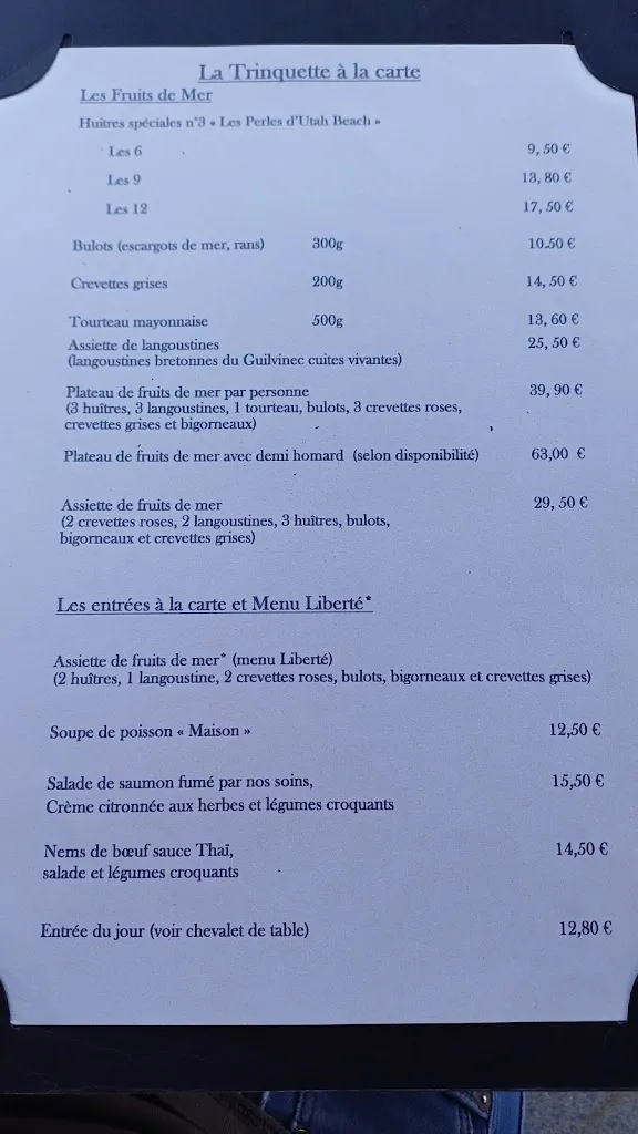Menu_Restaurant La Trinquette_Grandcamp-Maisy_image_1