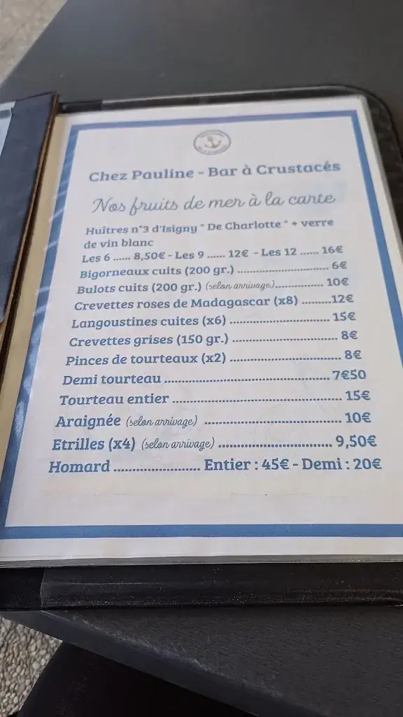 Menu_Chez Pauline - Bar à Crustacés_Grandcamp-Maisy_image_1