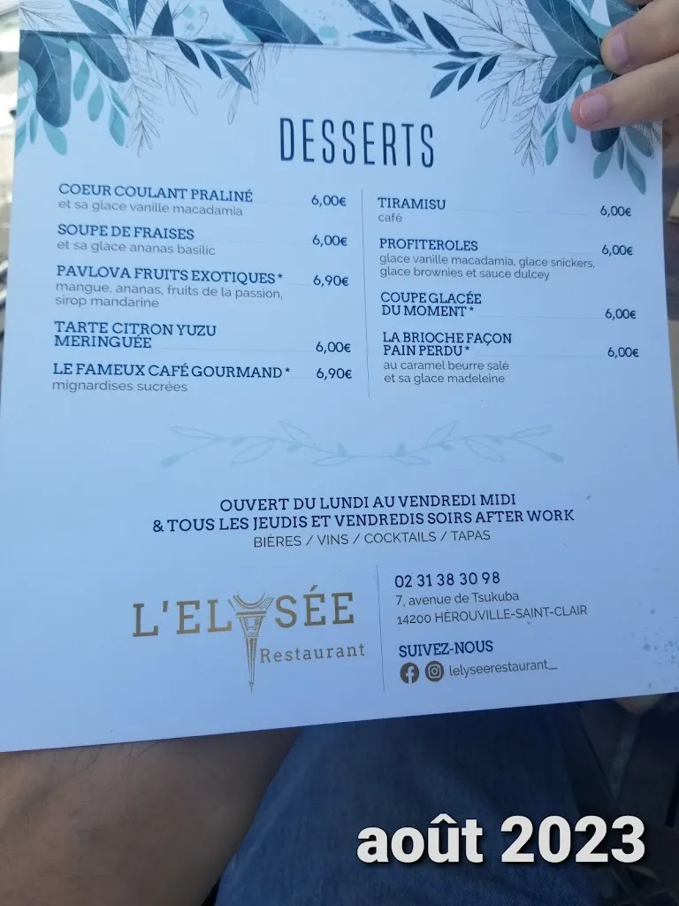 Menu_L'Élysée restaurant_Hérouville-Saint-Clair_image_2