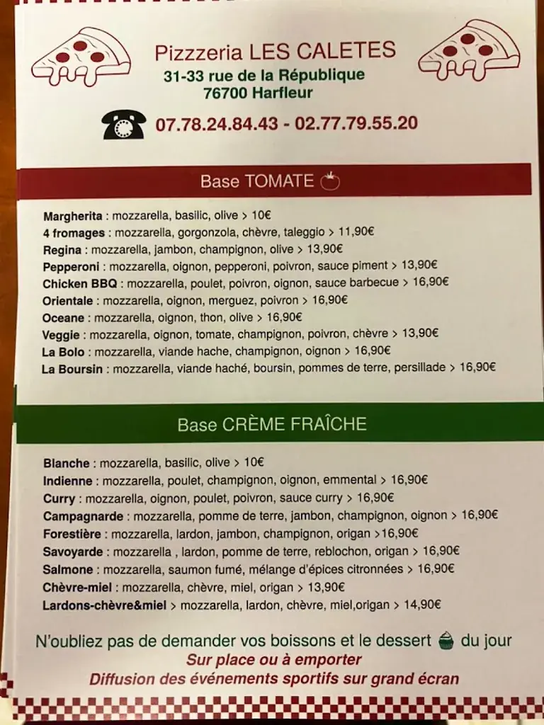 Menu_Pizza Harfleur Les Caletes_Harfleur_immagine_2
