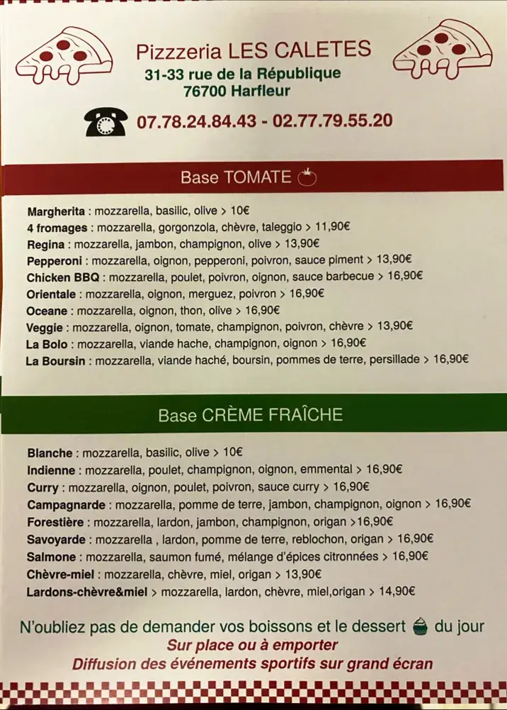 Menu_Pizza Harfleur Les Caletes_Harfleur_immagine_3