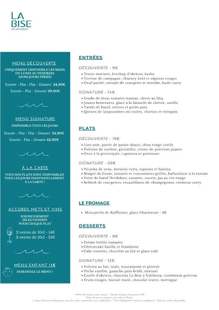 Menu_La Bise Le Havre_Sainte-Adresse_image_1