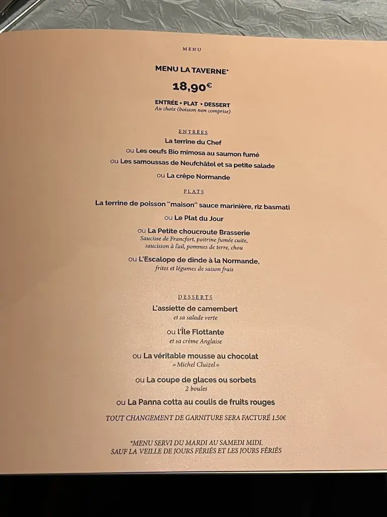 Menu_La Taverne - Table de caractère - Rouen Bonsecours_Bonsecours_image_1