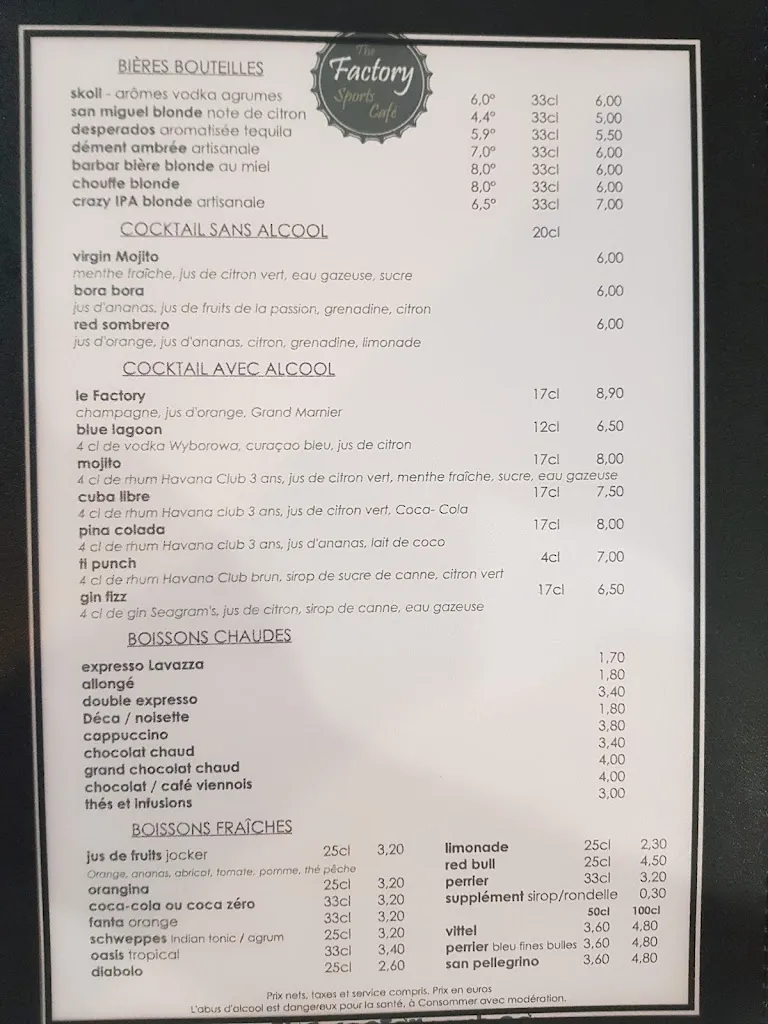 Menu_The Factory Sports Café_Val-de-Reuil_image_4
