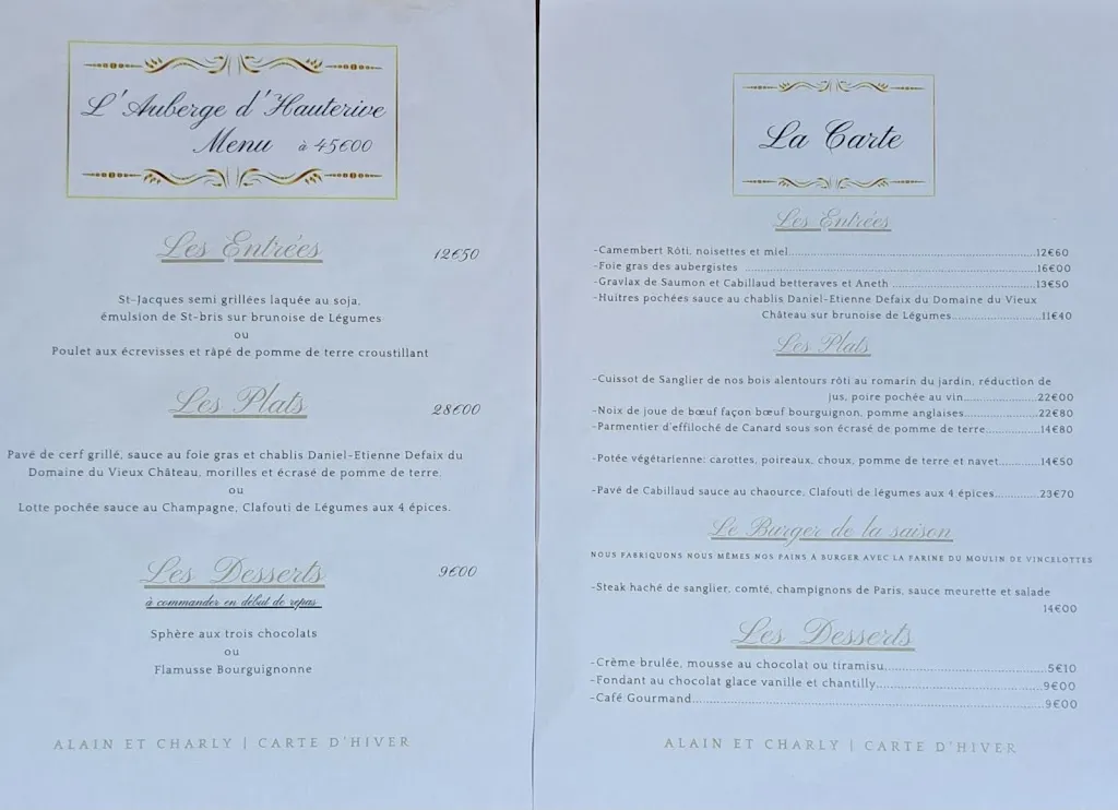 Menu_Restaurant L'Auberge d'Hauterive_Hauterive_image_1