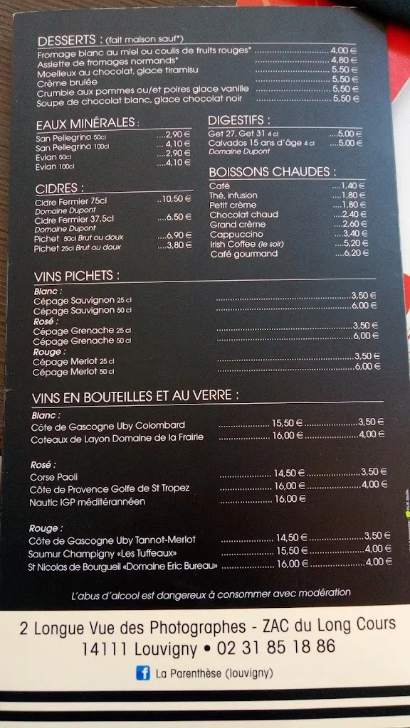 Menu_La Parenthèse - Restaurant Pizzeria autour de Caen_Louvigny_image_1