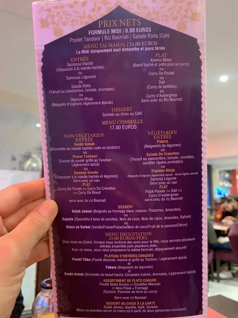 Menu_Le Taj Mahal_Louviers_image_1